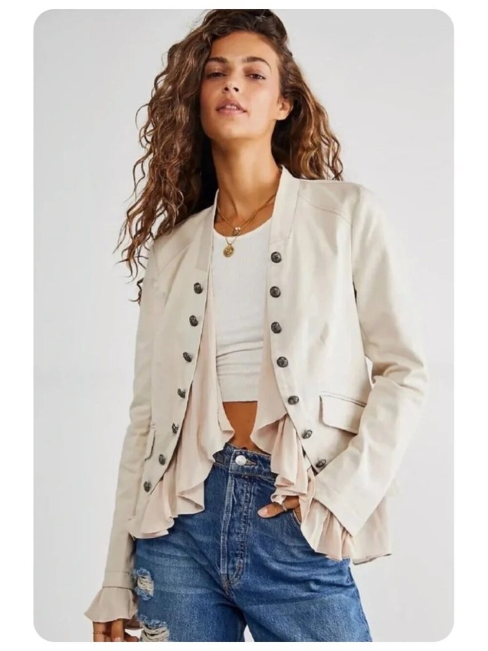 Free People Ruffles Buttons Romance Jacket sz S